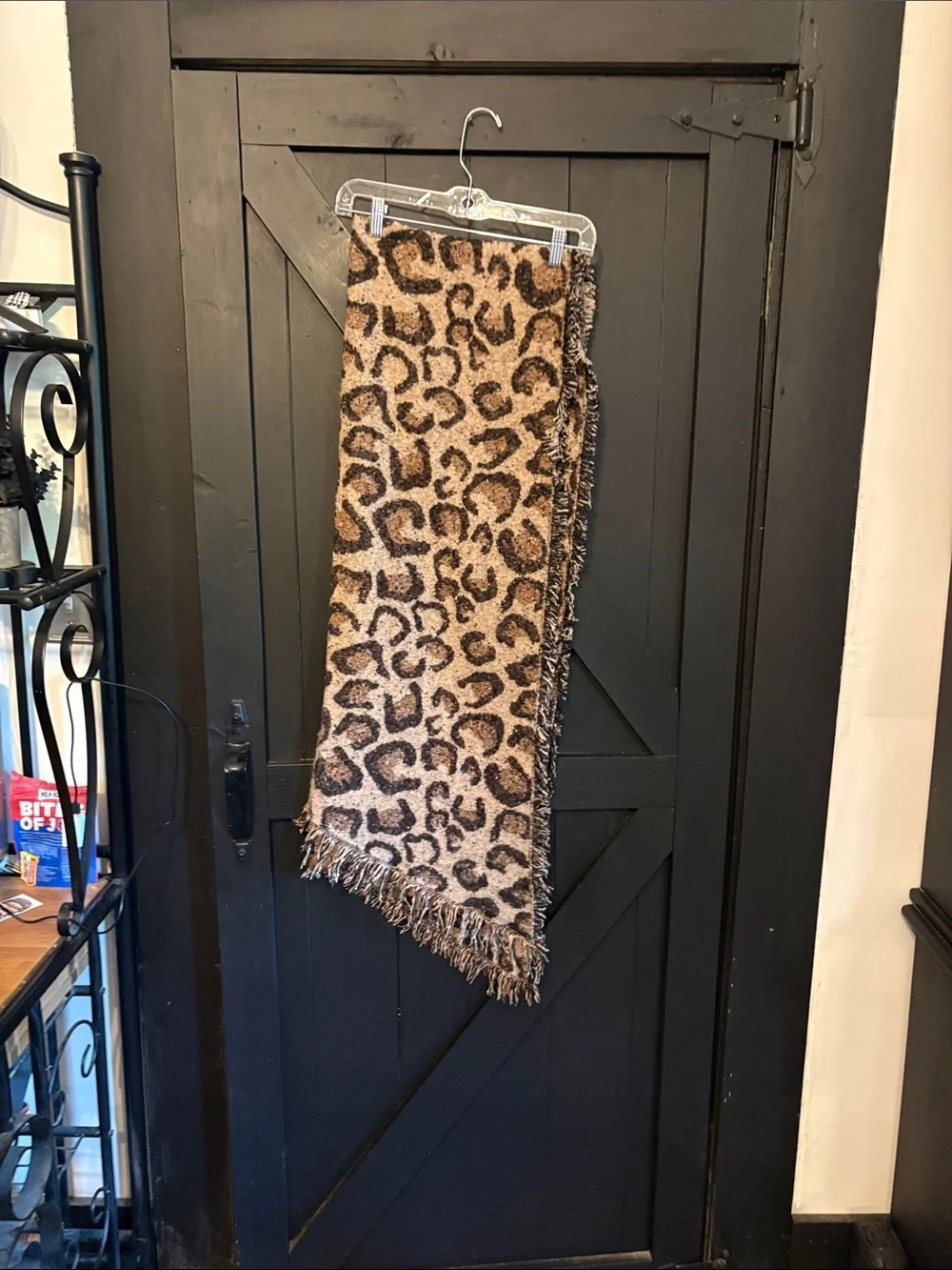 Leopard Print Fringe Wrap Scarf in Brown